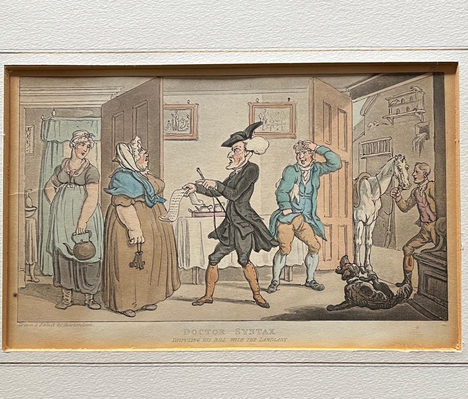 Oude prent van gravure van Doctor Syntax, Ophalen of Verzenden