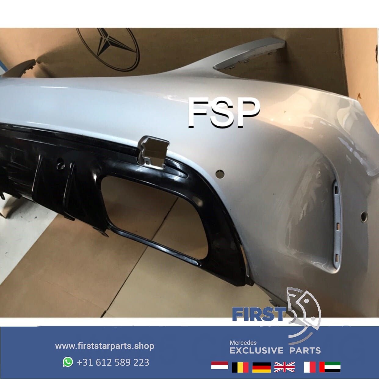 W205 C63 AMG FACELIFT ACHTERBUMPER + DIFFUSER GRIJS ORIGINEE, -, -, Achter, Bumper