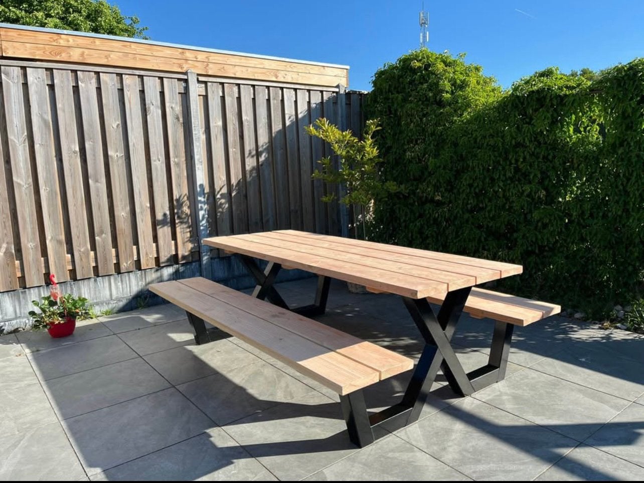 Douglas en Steigerhouten picknicktafels, Ophalen, Nieuw, Rechthoekig, Hout