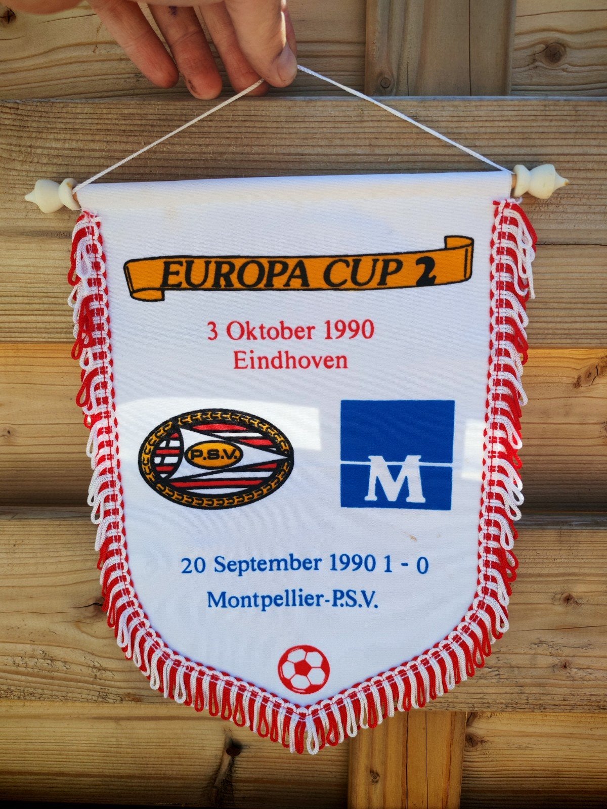 1990 PSV Eindhoven Montpellier vintage vaan, Diversen, Vlaggen en Wimpels, Ophalen of Verzenden