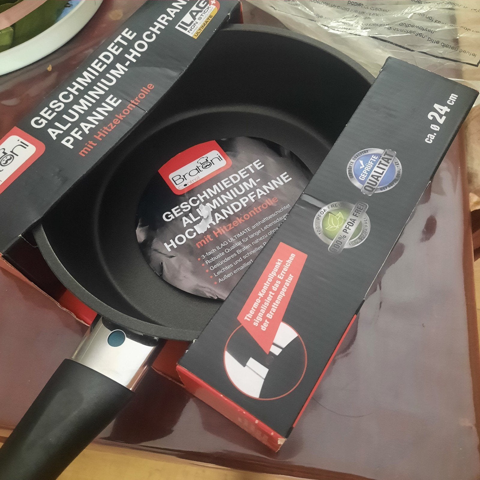 Bratoni gesmede aluminium pan met hittecontrole, 24 cm, Koekenpan, Antiaanbaklaag, Ophalen of Verzenden, Overige merken