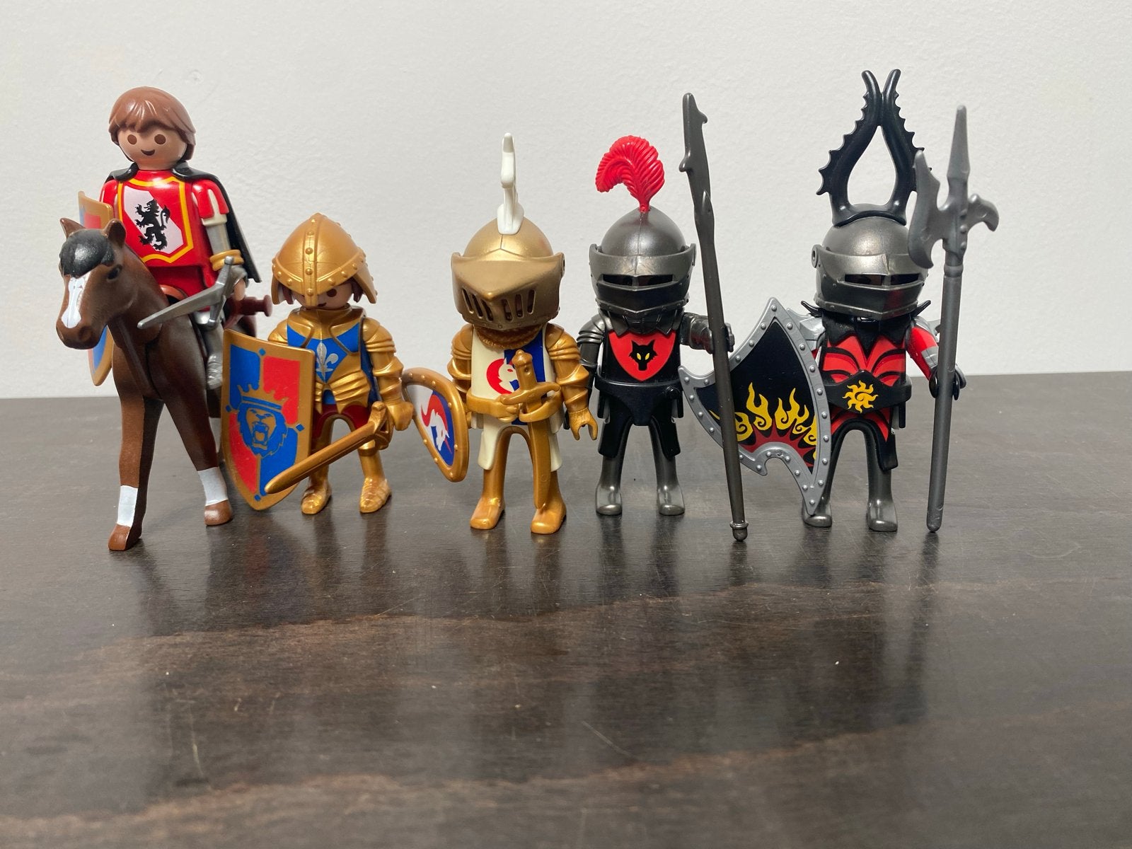 5 Playmobil ridders met accessoires en paard, Gebruikt, Losse onderdelen, Ophalen of Verzenden, Knights