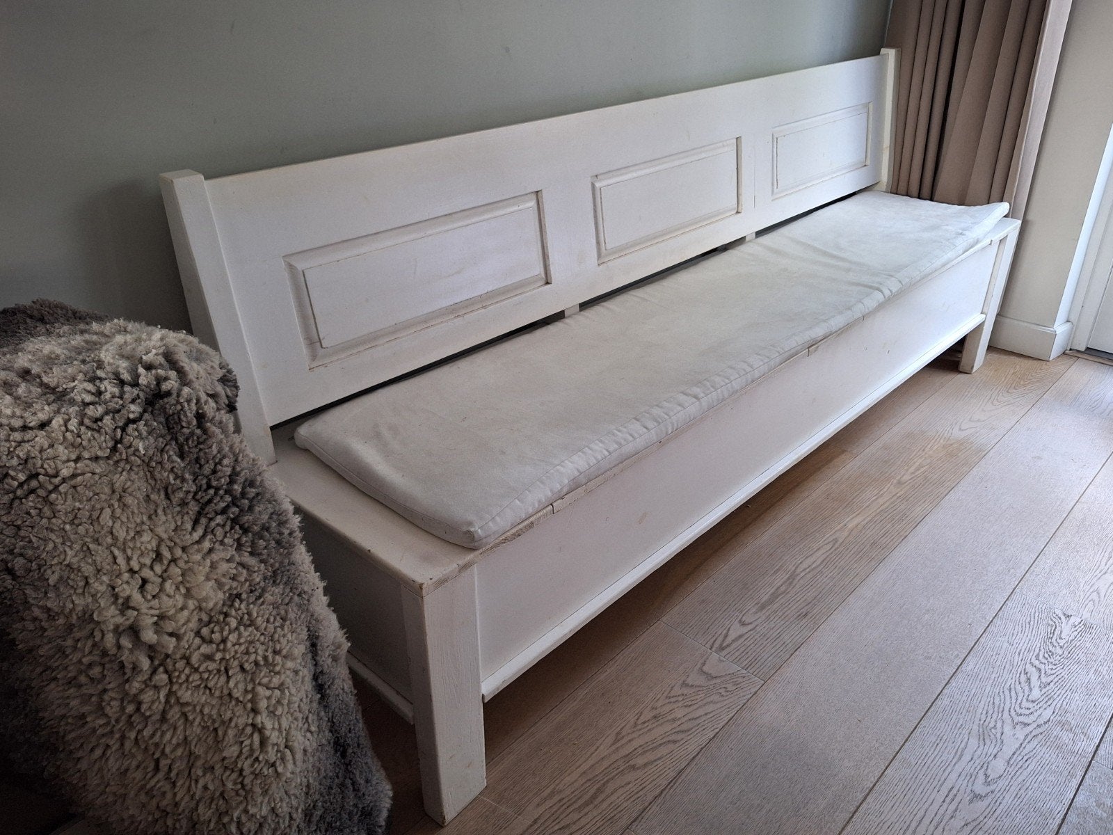 Witte houten bank met opbergruimte, Antiek en Kunst, Ophalen