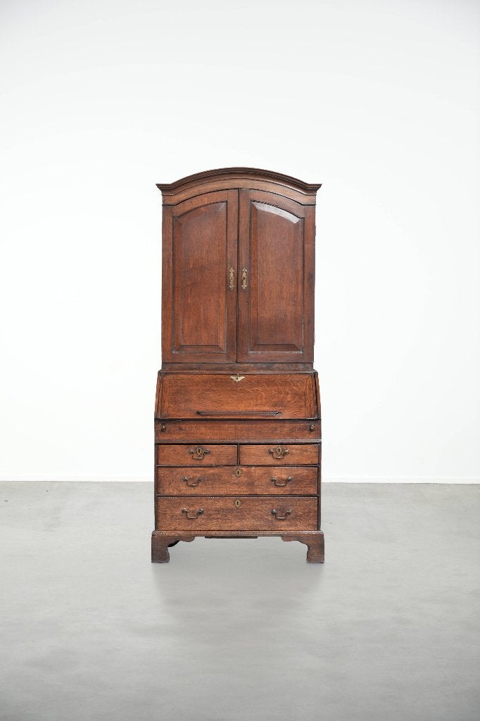 Mooie Engelse antieke eikenhouten secretaire met opstand, Ophalen, Gebruikt, ., .