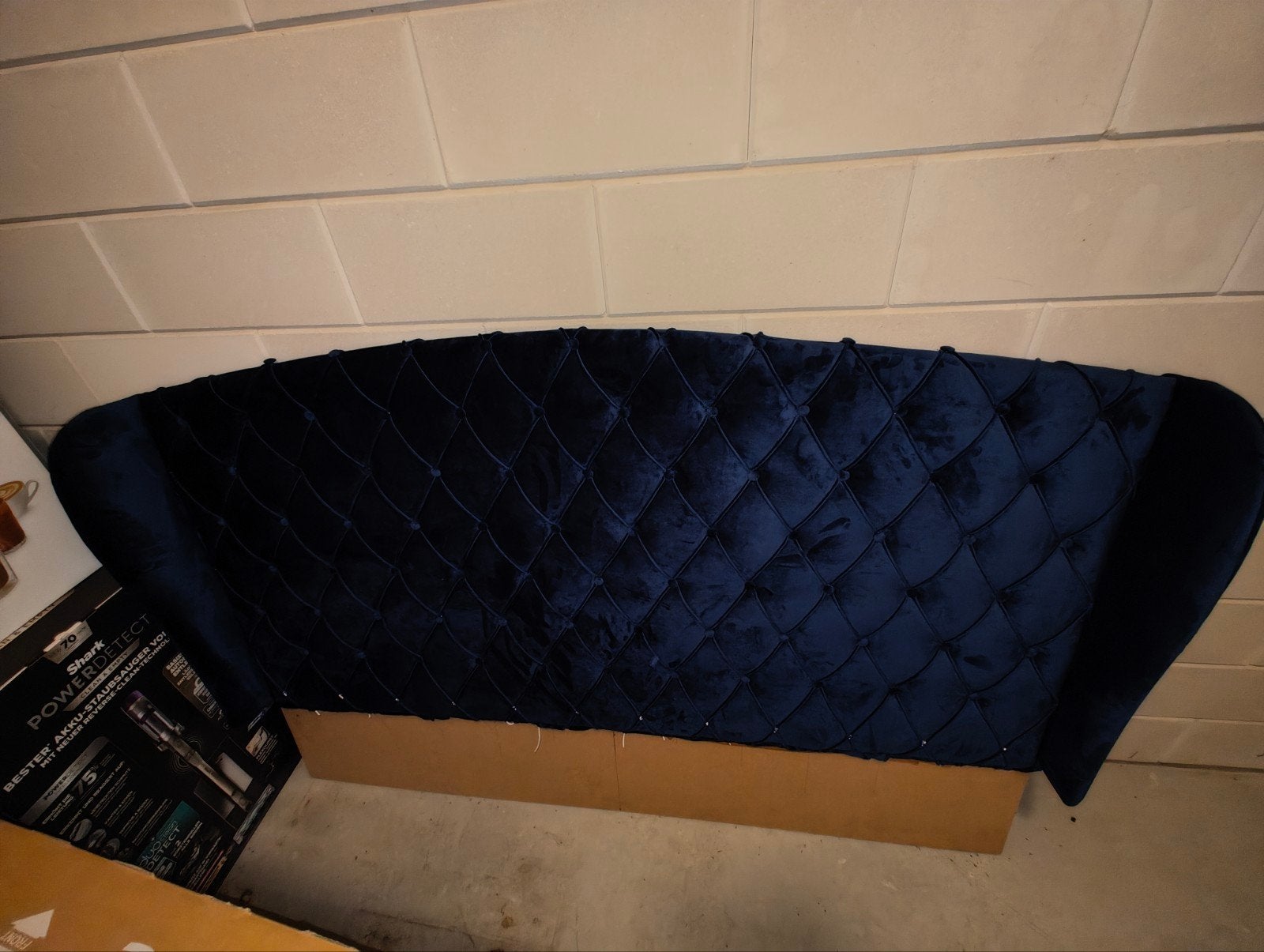 GRATIS! Prachtig donkerblauw fluwelen hoofdbord, Ophalen, Tweepersoons, Blauw, Stof