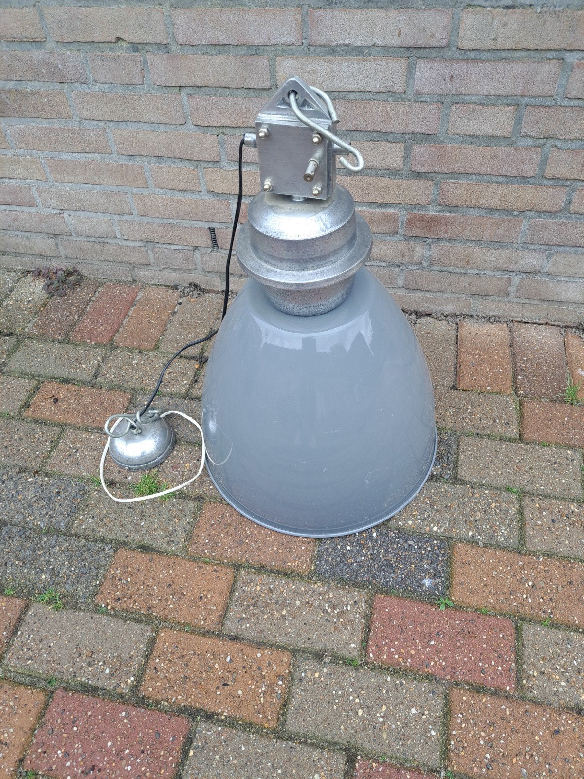Vintage Industriële Hanglamp - Grijze Emaille, Ophalen