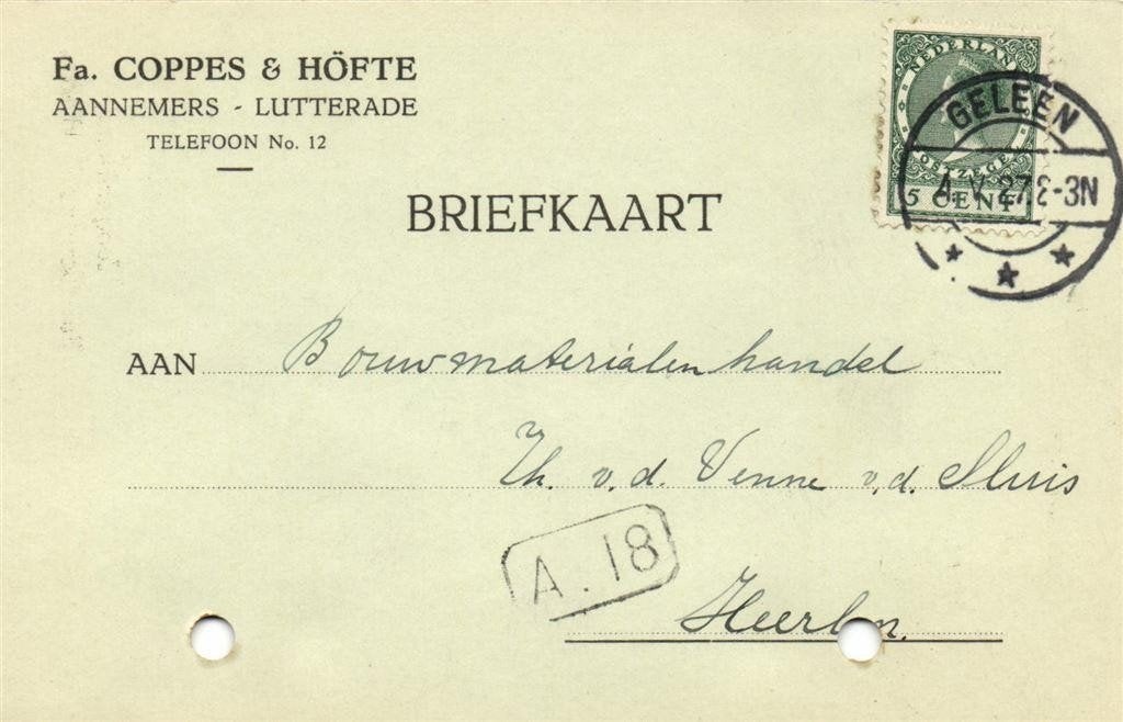 Fa. Coppes + Hofte, Lutterade - 05.1927 - briefkaart, Ophalen of Verzenden, Briefkaart