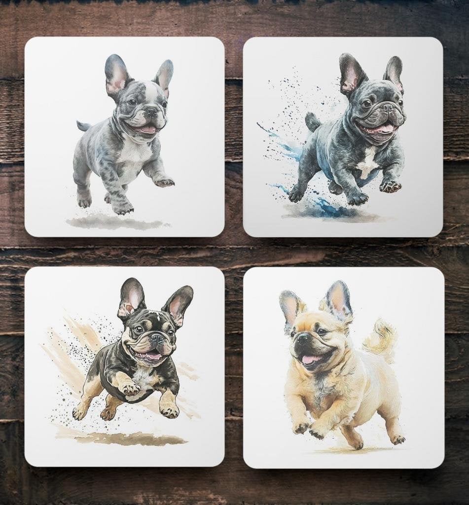 Franse Bulldog rennende puppy’s onderzetters met houder, Ophalen of Verzenden, Nieuw