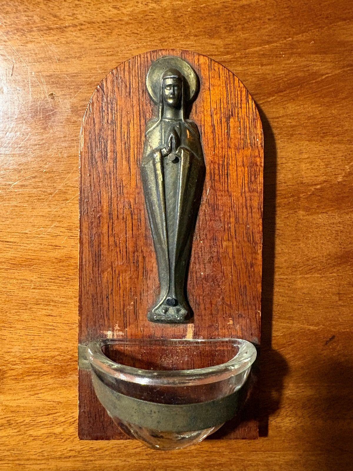 Jugendstil wijwatervaatje met gestileerde Heilige Maagd, Ophalen of Verzenden