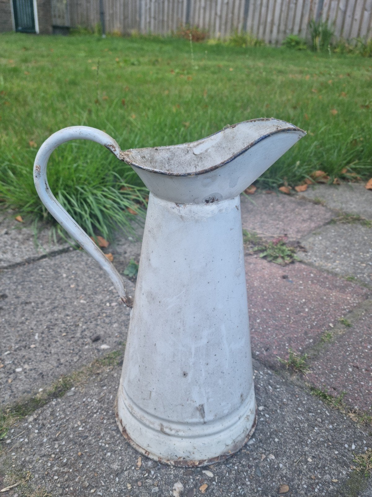 Emaille kan melkkan circa 35cm hoog emaille wit, Ophalen of Verzenden
