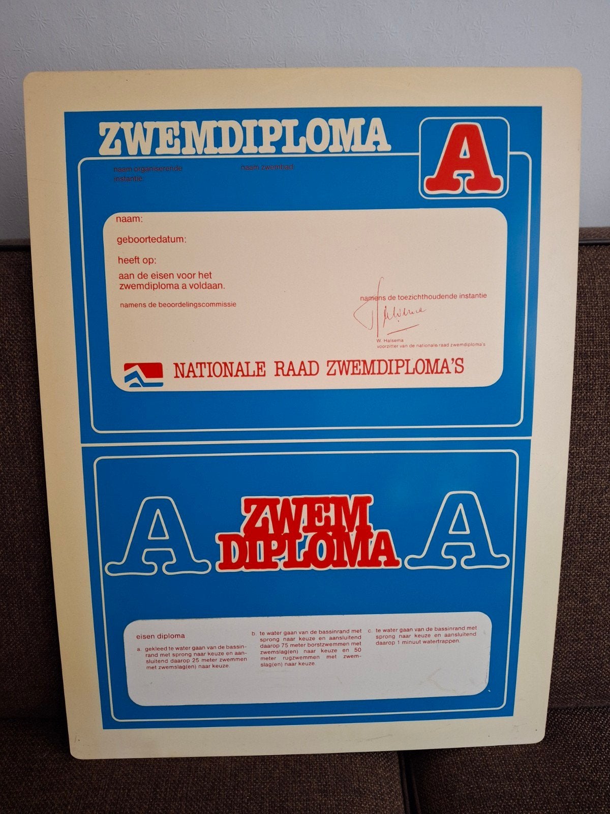 Super groot A zwem  diploma van NRZ plastic, Verzamelen, Ophalen of Verzenden