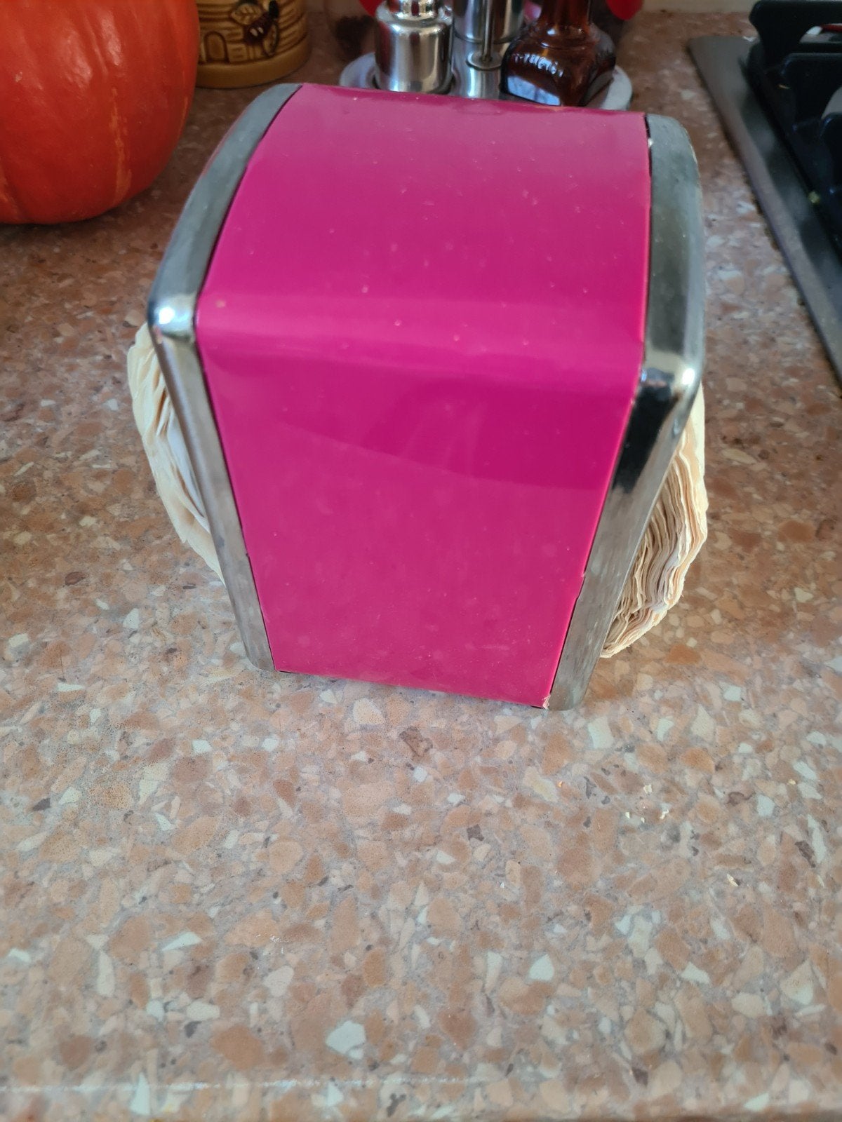 Vintage servethouder roze/chroom, Vintage, Gebruikt, Roze, Ophalen of Verzenden