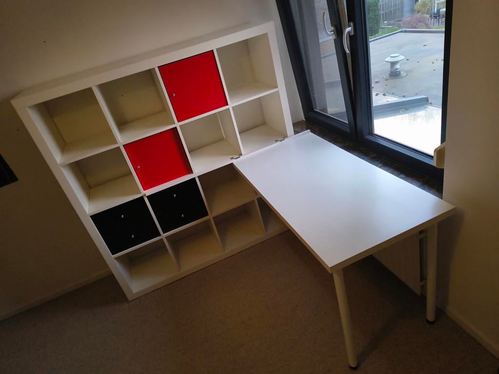 Ikea kallax 4x4 blokkenkast met bureau en lades/deurtjes, Huis en Inrichting, Bureaus, Ophalen