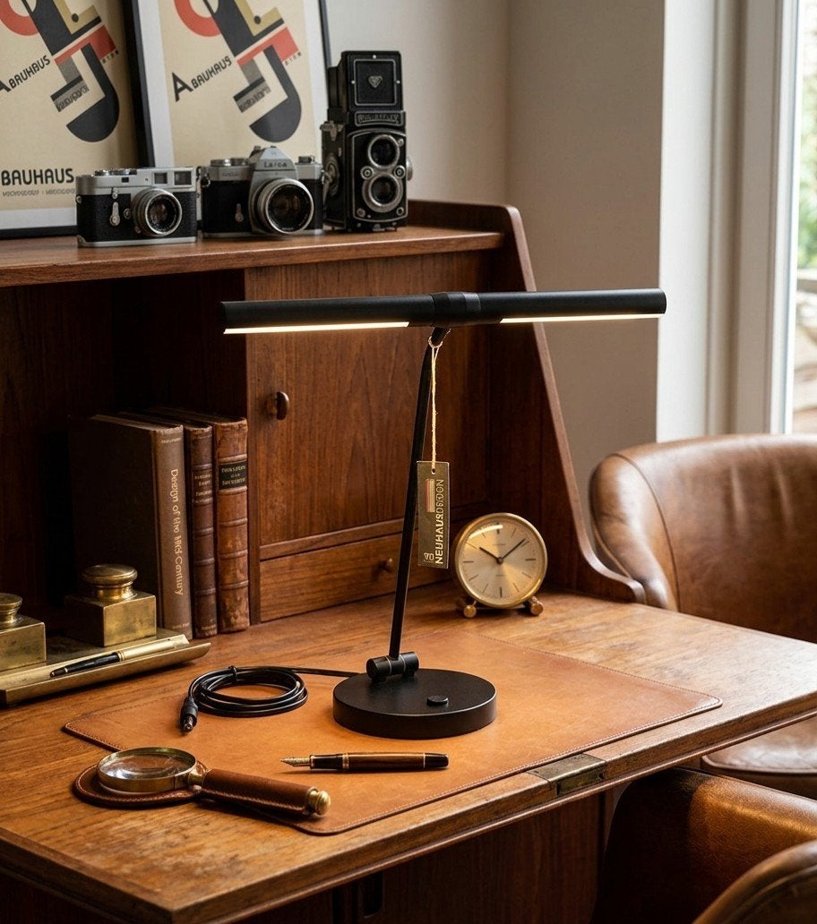 Unieke vintage design bureaulamp lamp bankierslamp Neuhaus, Ophalen, Bureaulamp, Zwart, Metaal