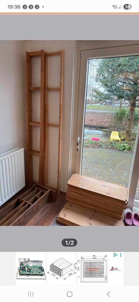 Lundia rek, massief grenen bestaande uit 1 rek , boekenrek, Ophalen, Met plank(en), Gebruikt, 200 cm of meer