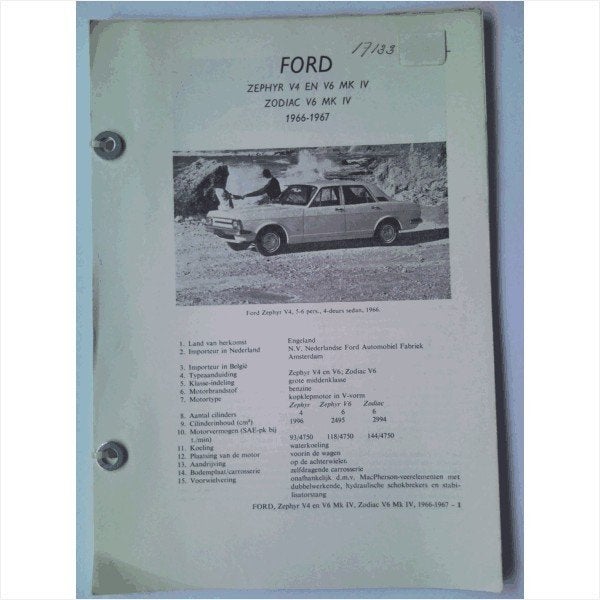 Ford Zephyr V4 en V6 Zodiac V6 Vraagbaak losbladig 1966-1967, Ophalen of Verzenden, Gelezen, Ford