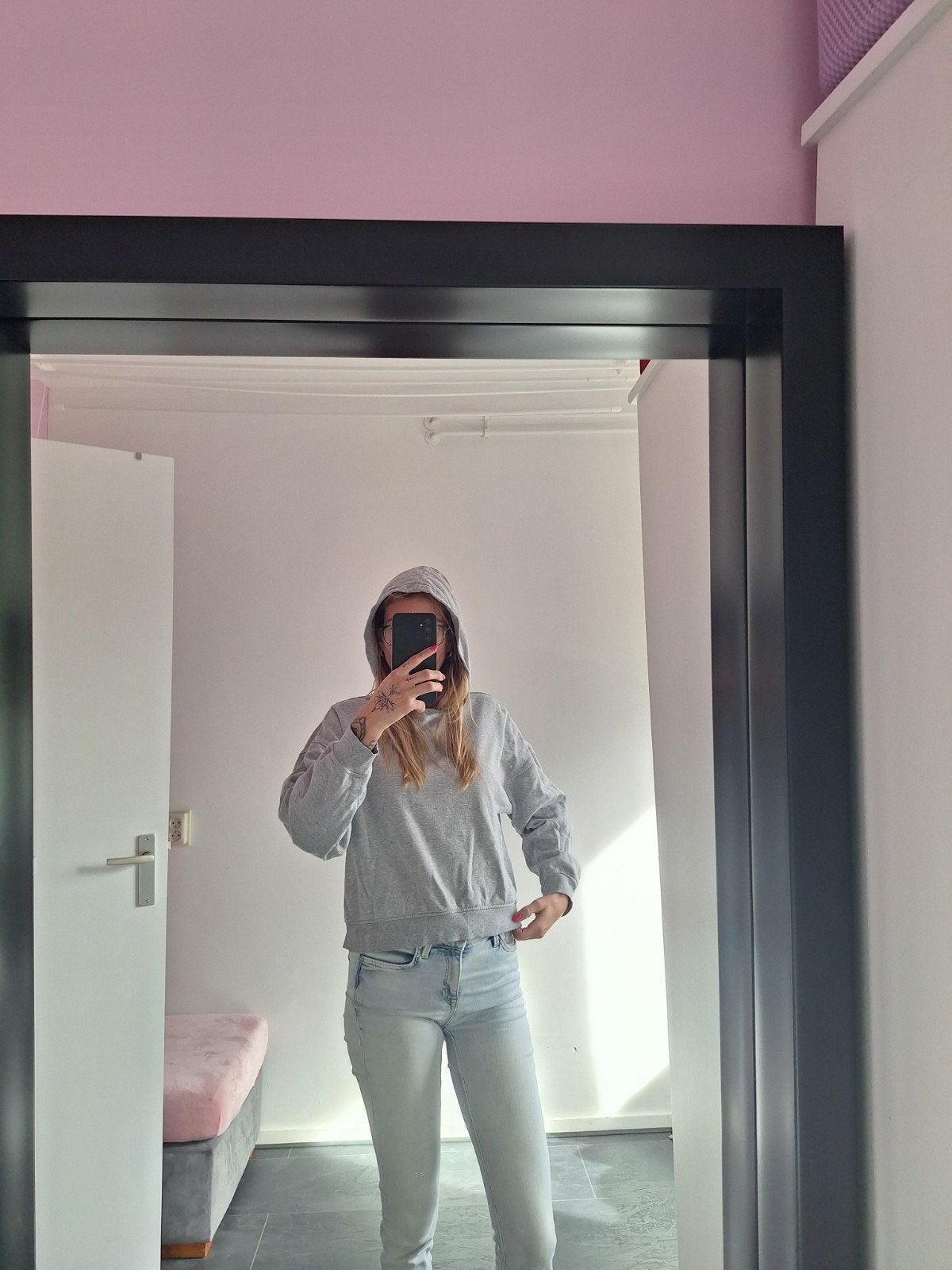 Korte H&M hoodie in 2 kleuren (grijs en roze), Kleding | Dames, Ophalen, H&M, Maat 36 (S), Grijs