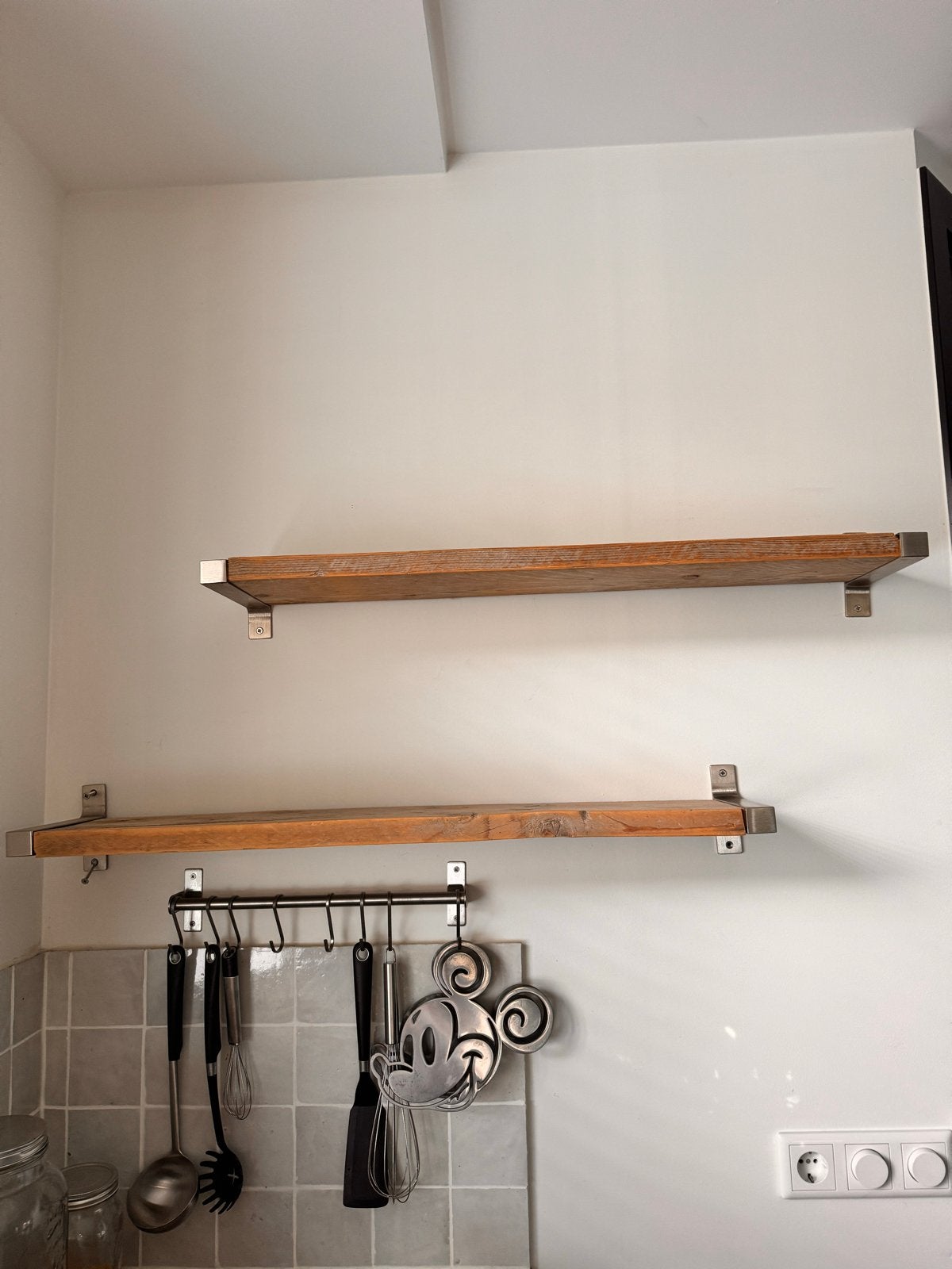 Wandplanken steigerhout 91 cm breed voor keuken/boeken, Ophalen of Verzenden, Gebruikt