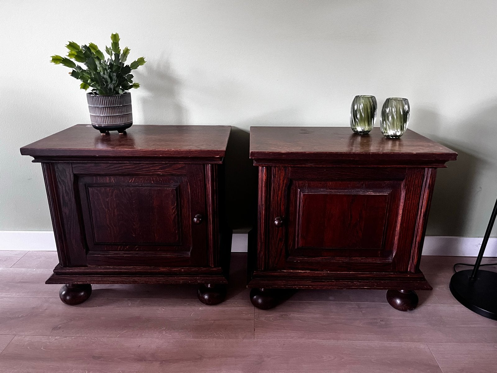 Set van 2 eiken nachtkastjes, Huis en Inrichting, Slaapkamer | Nachtkastjes, Gebruikt, Minder dan 45 cm, Ophalen of Verzenden