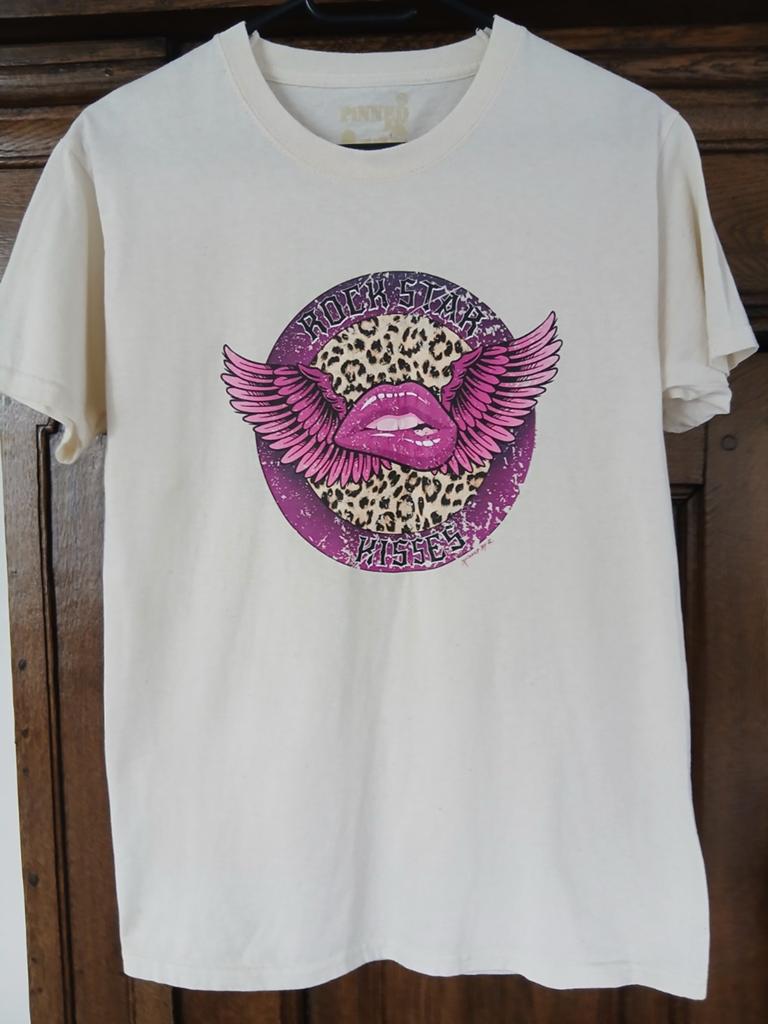 Pinned by K T-shirt met 'Rock Star Kisses' print, Kleding | Dames, T-shirts, Pinned by K, Wit, Ophalen of Verzenden, Zo goed als nieuw