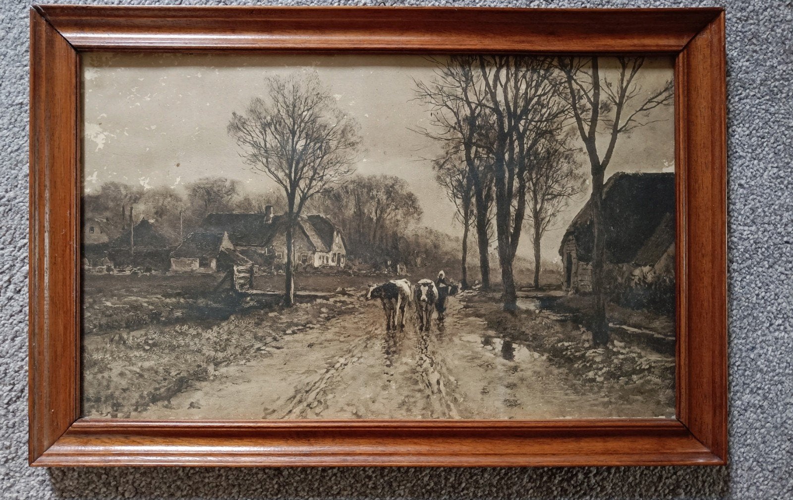 Ingelijste prent van landschap met koeien, Ophalen, Achter glas
