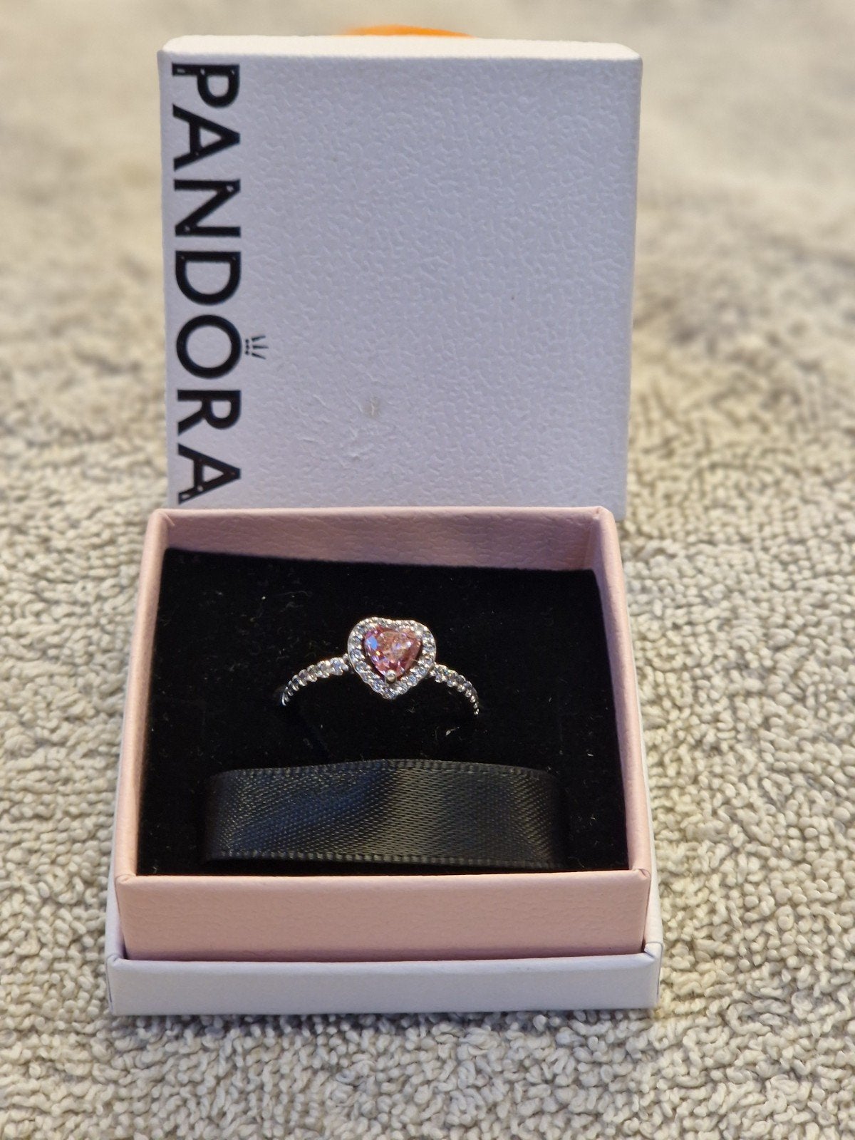 Pandora hartring roze zirkonia , sterling zilver, maat 4800, Nieuw, Ophalen of Verzenden, Roze, Dame