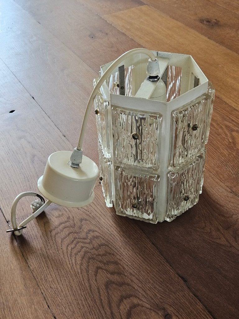 Vintage Plafondlamp met Glazen Panelen, Antiek en Kunst, Curiosa en Brocante, Ophalen of Verzenden