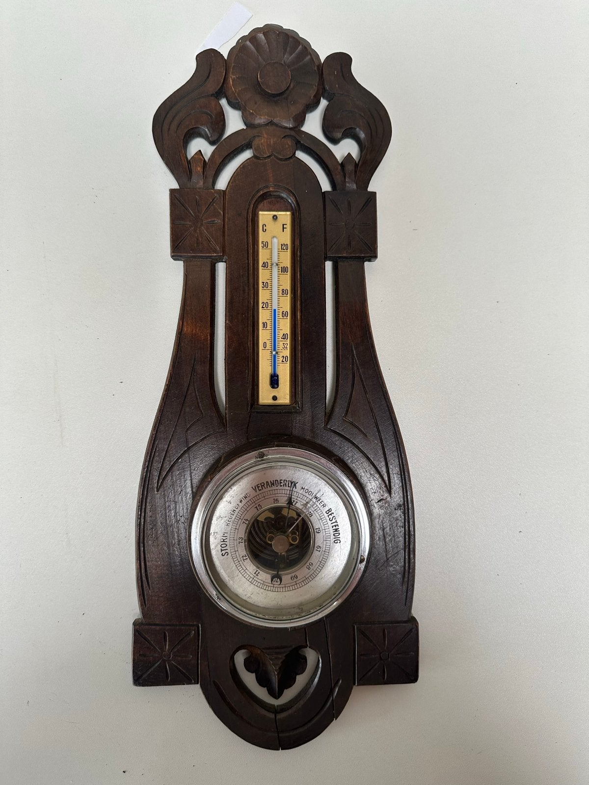 Antieke houten barometer en thermometer, Ophalen