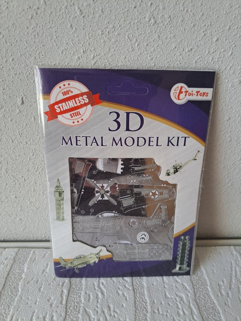 P-51D Mustang WW2 3D Metaal Model Kit Toi Toys, Zilver, Nieuw, Knutselwerk, Educatief