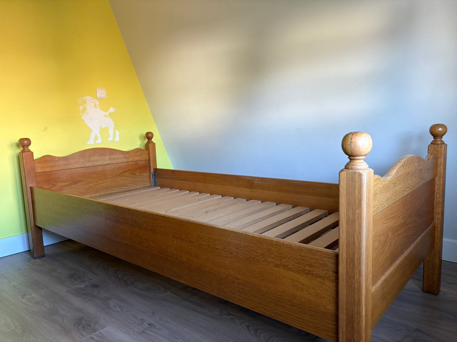 Eikenhouten bed voor matras 90x200 cm, Ophalen, 90 cm, Eenpersoons, Wit