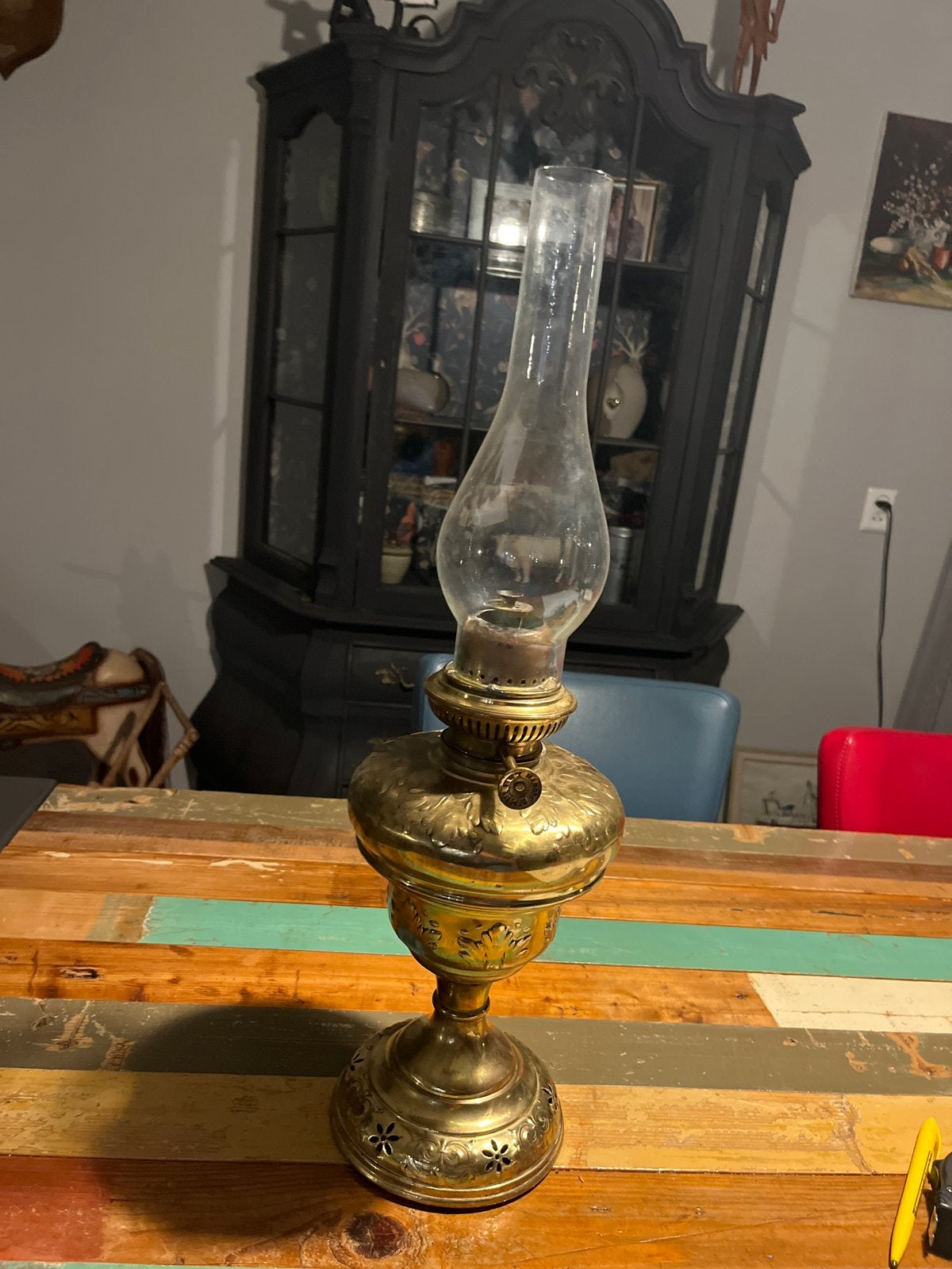 Antieke Messing Olielamp Lampeneur & Bernard Liege, Antiek en Kunst, Ophalen of Verzenden