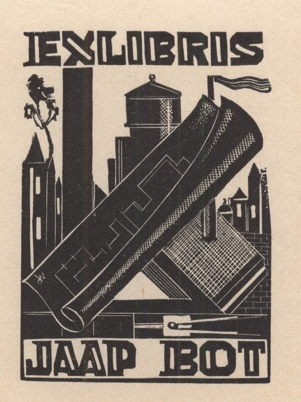 0377 Ex Libris Nederland : Cor de Wolff, 1941, Antiek en Kunst, Kunst | Etsen en Gravures, Verzenden, Ex libris