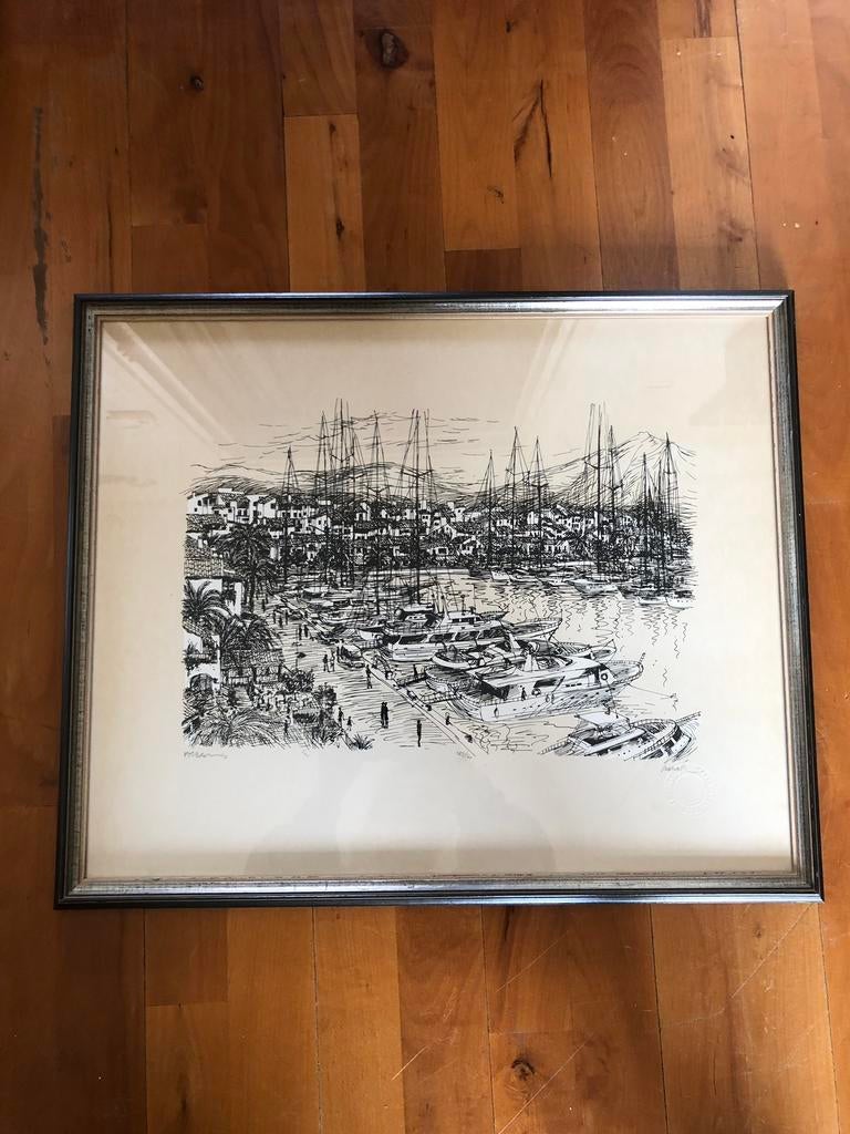 Schilderij inkttekening, Antiek en Kunst, Kunst | Tekeningen en Foto's, Ophalen of Verzenden