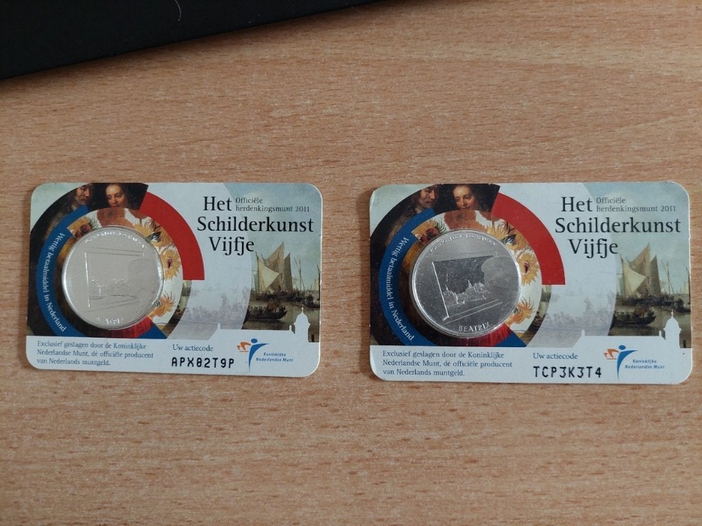 zwaar verzilverd  Schilderkunst vijfje, Ophalen of Verzenden, Koningin Beatrix, Euro's