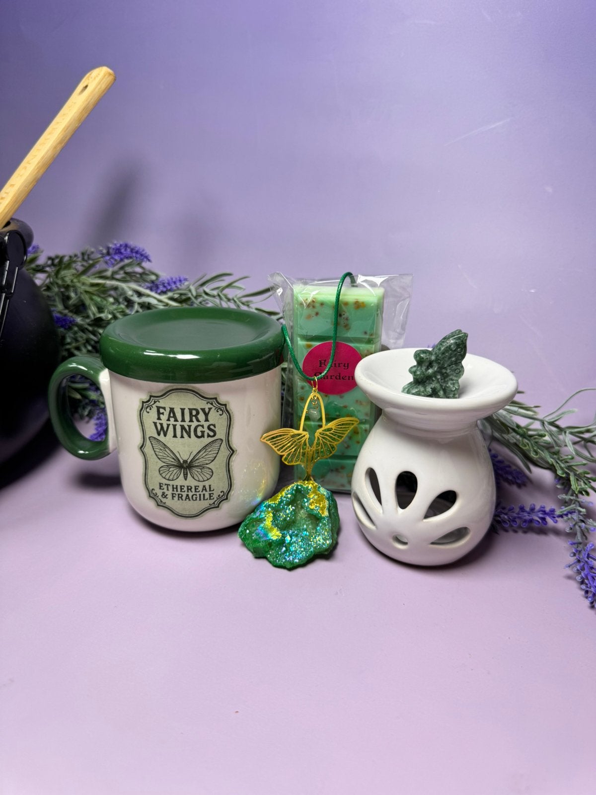 Fairy Garden Gift Set | Fairy Mug, Wax Burner, Crystal, Verzenden, Mineraal