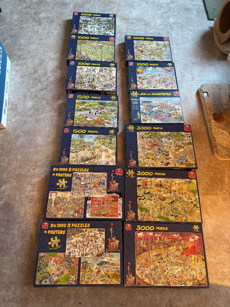 TK/Ruil | Grote collectie Jan van Haasteren puzzels (1000st), Ophalen, Meer dan 1500 stukjes, Gebruikt, Legpuzzel