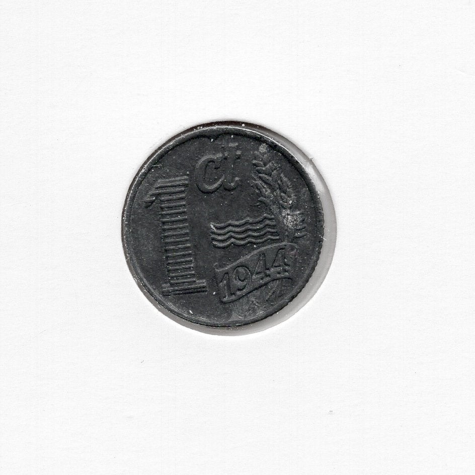 Zinken oorlogsgeld 1 cent 1944, 10 cent 1941 en 25 cent 1941, Ophalen of Verzenden, Koningin Wilhelmina, 1 cent, Losse munt