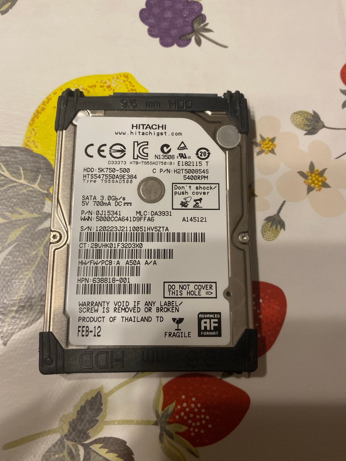 Hitachi 500GB HDD 2.5 inch SATA 3.0Gb/s 5400RPM, Intern, Gebruikt, Ophalen of Verzenden, Laptop