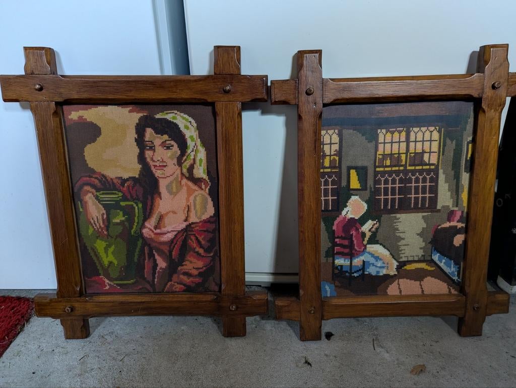 Schilderijen, olieverf en anders, geborduurd in houten lijst, Ophalen, Minder dan 50 cm, Schilderij