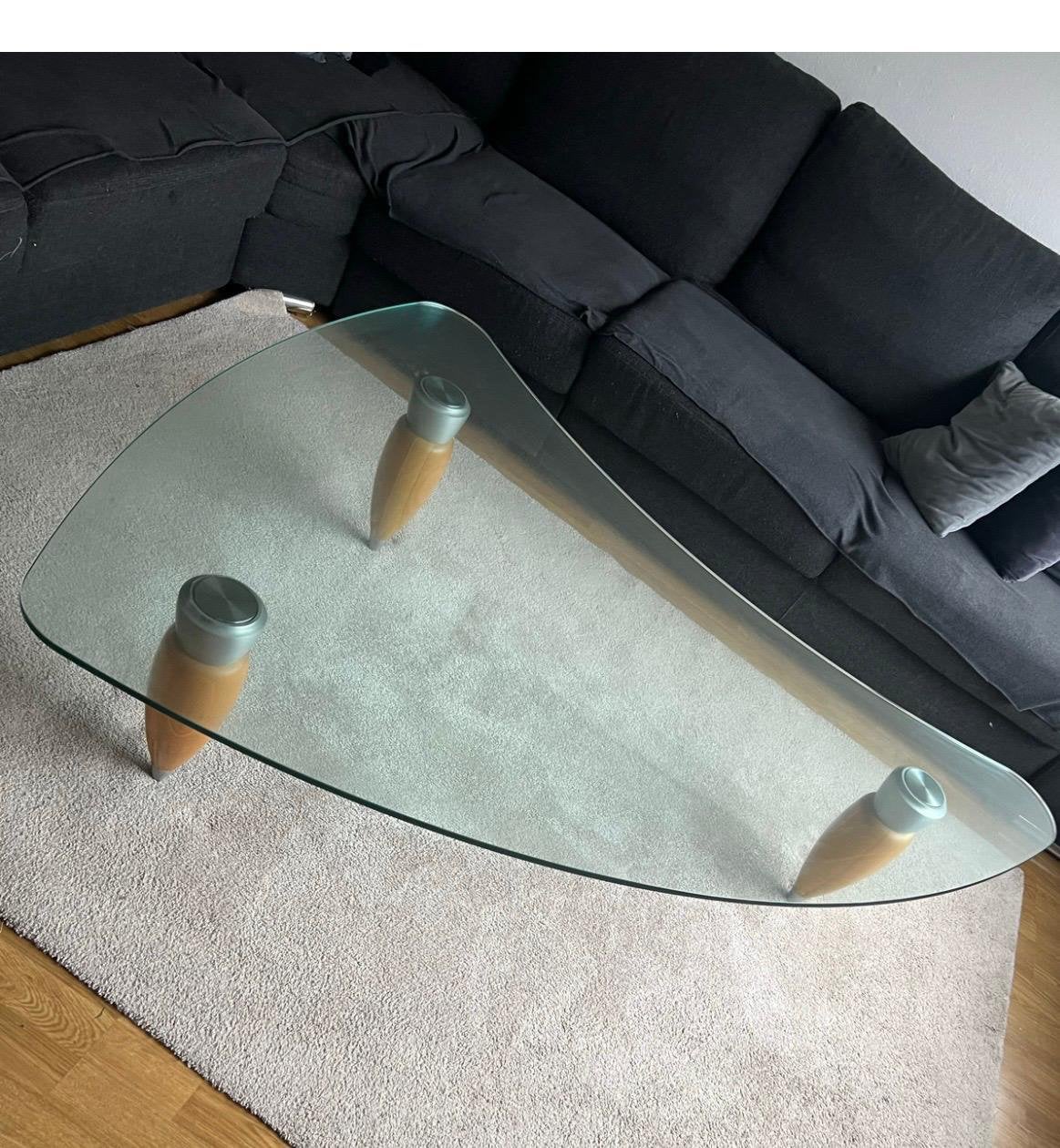 Glazen salon tafel met houten poten ophalen in Roosendaal, Ophalen, 100 tot 150 cm, 50 tot 100 cm, Zo goed als nieuw