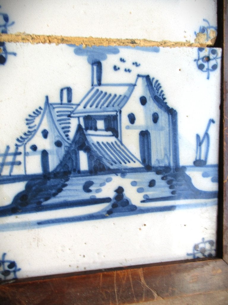 Tegel 2x Delfts Blauw in lijst~Tegel~Wandtegel, Antiek en Kunst, Ophalen of Verzenden