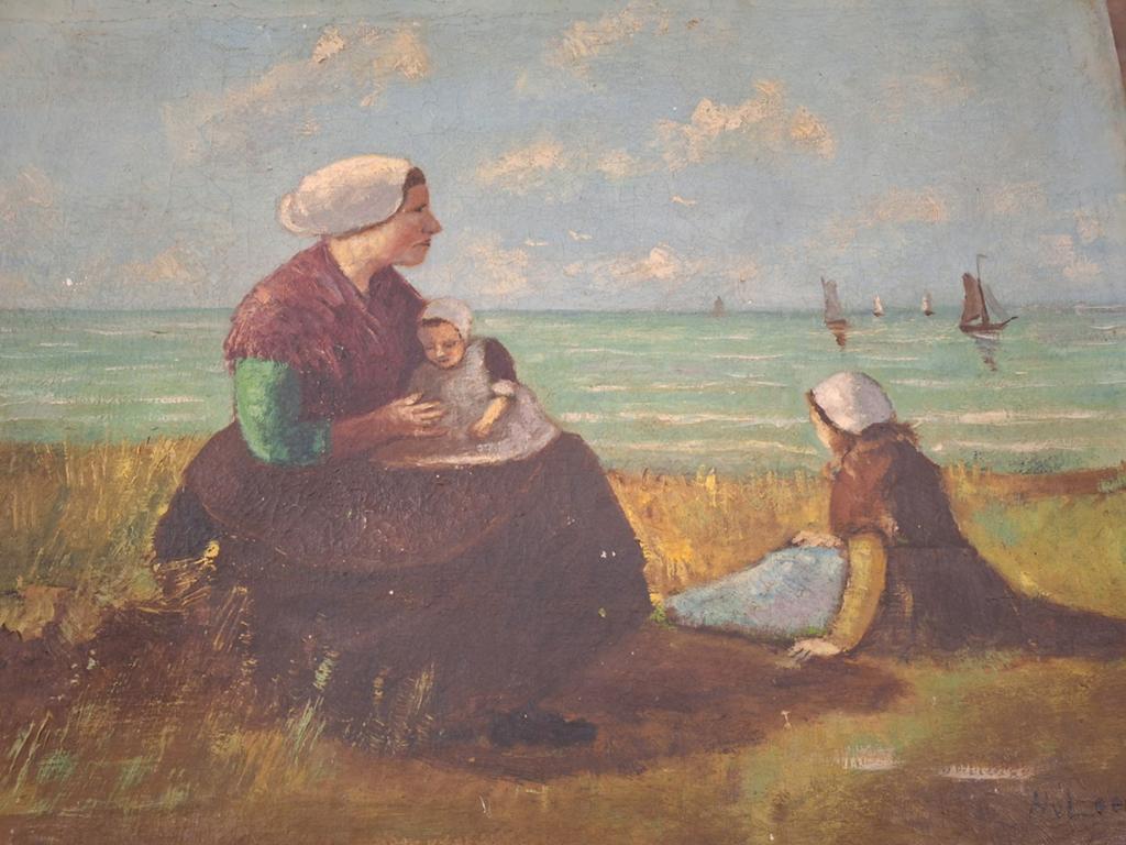 Vissersvrouw in de duinen - Hendrik van Leeuwen, Antiek en Kunst, Kunst | Schilderijen | Klassiek, Ophalen of Verzenden
