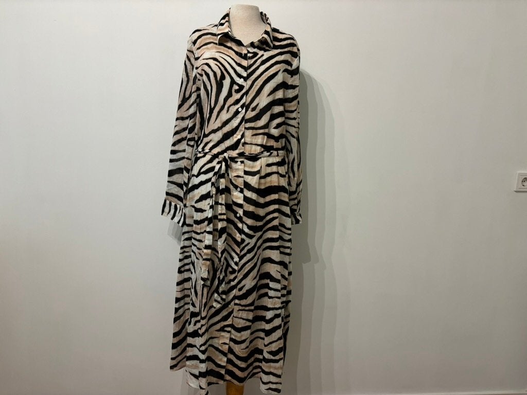 Luxe Ralph Lauren Katoenen Maxi Jurk – Zebra Print mt M / L, Maat 38/40 (M), Polo Ralph Lauren, Meerkleurig, Nieuw