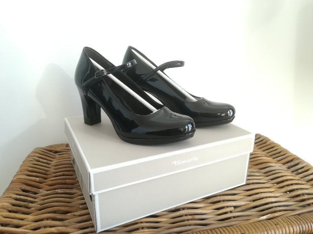 Tamaris Vegan Mary Jane Pumps Lak Zwart maat 38, Kleding | Dames, Schoenen, Tamaris, Pumps, Zwart, Ophalen of Verzenden