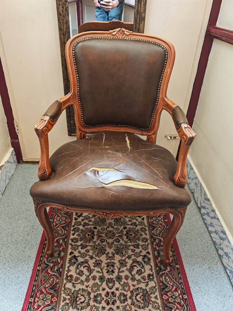 Barok stoel leer scheur, Ophalen, Gebruikt, Leer, Eén