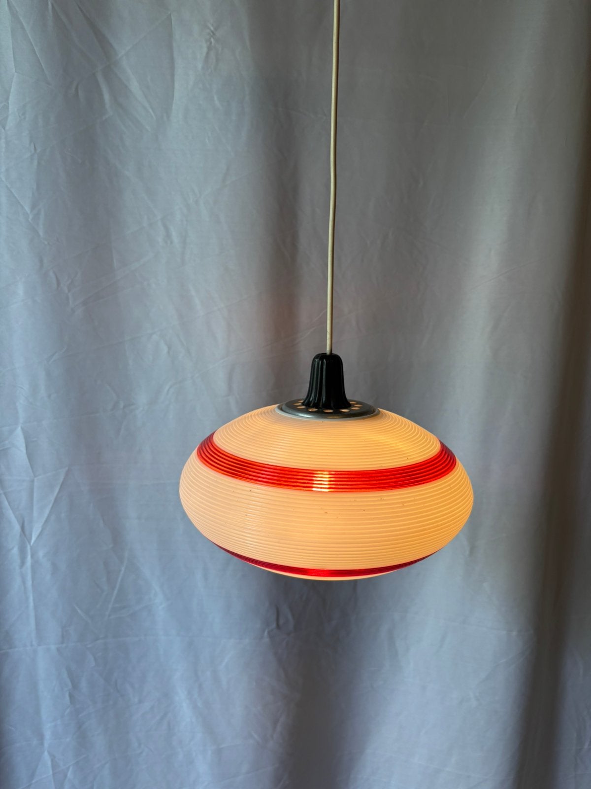 Vintage Rotaflex UFO hanglamp jaren 50/60 wit & rood, Ophalen of Verzenden, Gebruikt