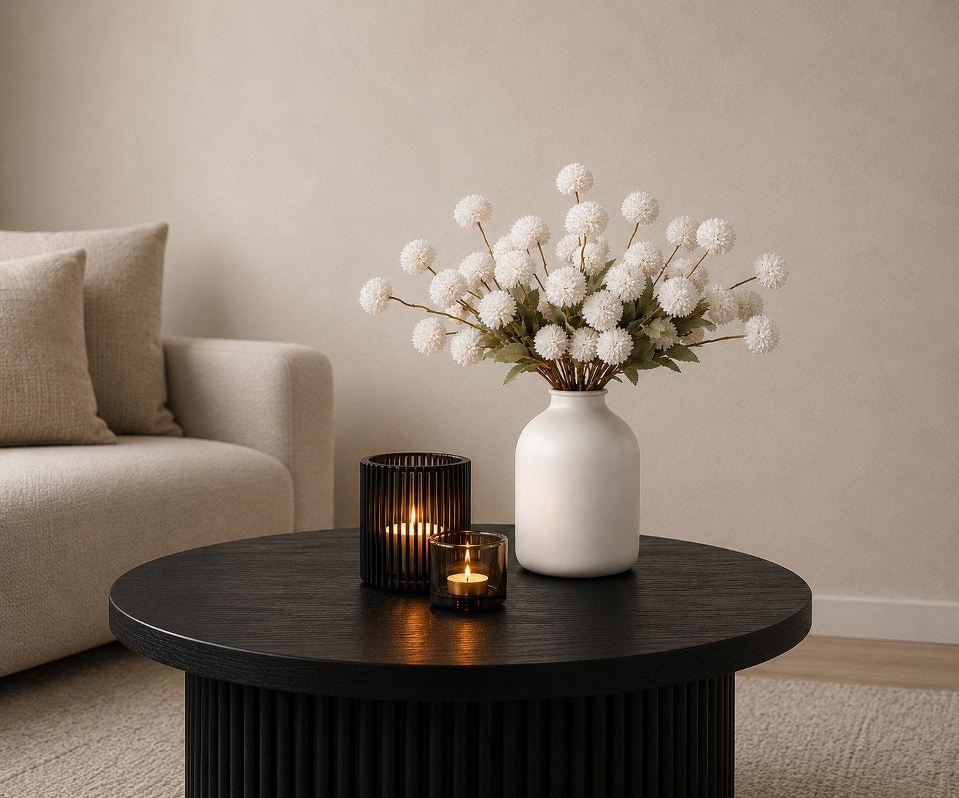 Pompom Kunstbloemen wit Nieuw, Huis en Inrichting, Tafels | Salontafels, Ophalen of Verzenden, Nieuw, Rond, Minder dan 50 cm