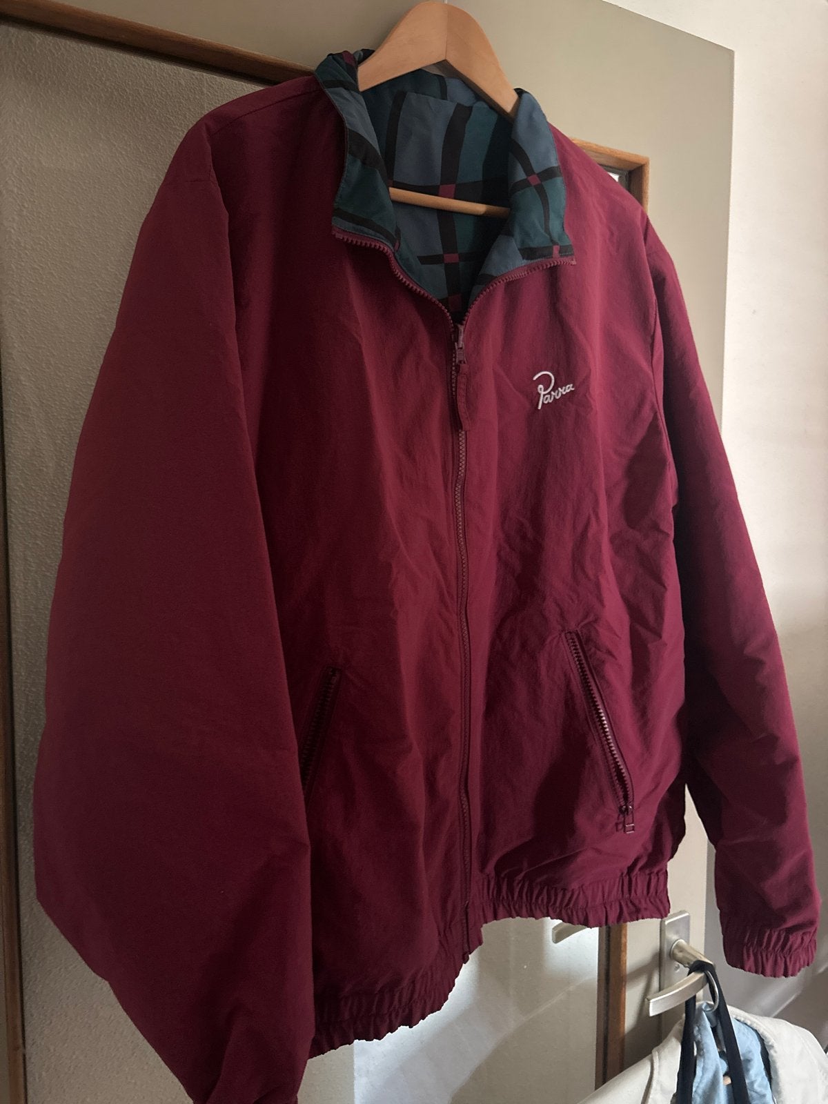 Parra Reversible Jas - Bordeauxrood/Geruit, Verzenden, Zo goed als nieuw, Maat 52/54 (L), Rood