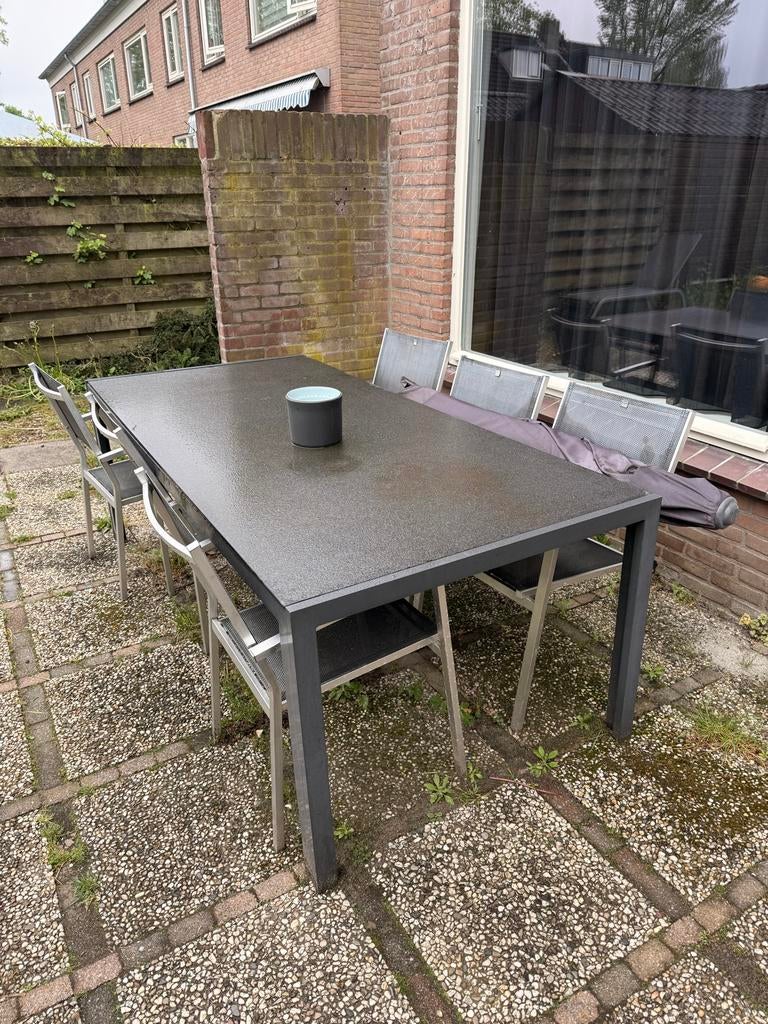 Tuinset met tafel en stoelen - 215x100x74cm, Gebruikt, Eettafel, 6 zitplaatsen, Aluminium