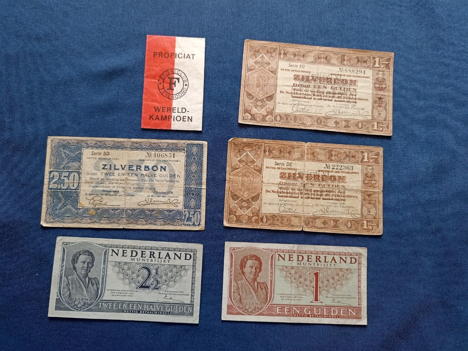 Oude Nederlandse bankbiljetten en zilverbonnen, Ophalen of Verzenden, 2½ gulden, Setje